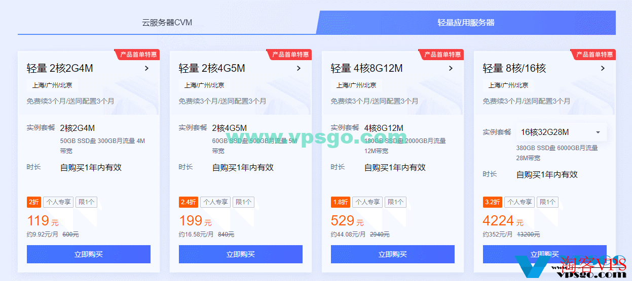 2023年腾讯云双十一优惠：国内2核2G3M云服务器年付88元，香港2核2G20M年付288元，老用户新购6折，续费4折