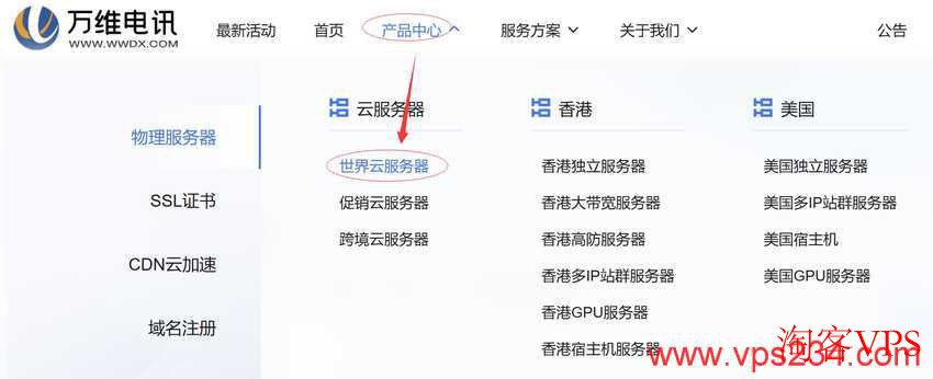 万维电讯美国VPS购买入口界面